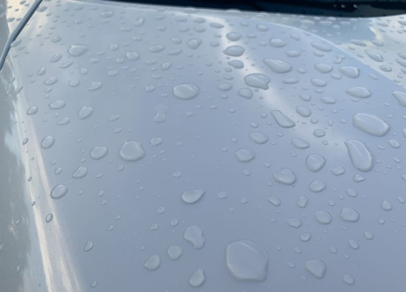 After - wet car with water beading.